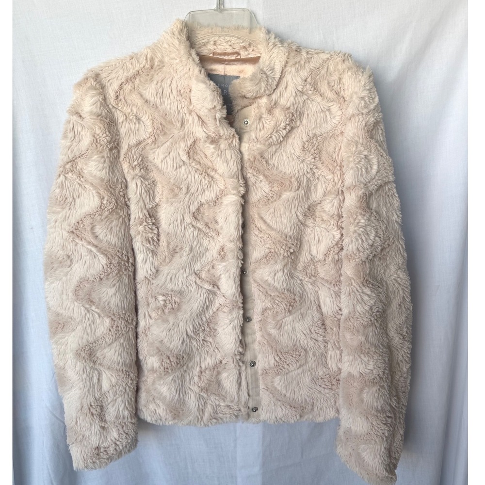 Lemon Tart Sabina Faux Fur Jacket Blush Beige Chevron Swirl Snap Front Small